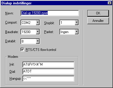 Dialup indstillinger